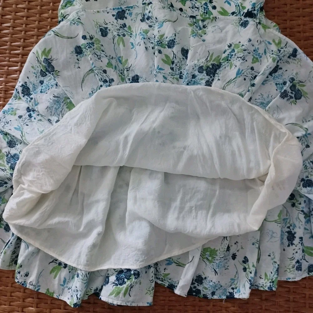 Free People Women Blue Floral One‎ Shoulder Tiered Mini Dress White Size S SP